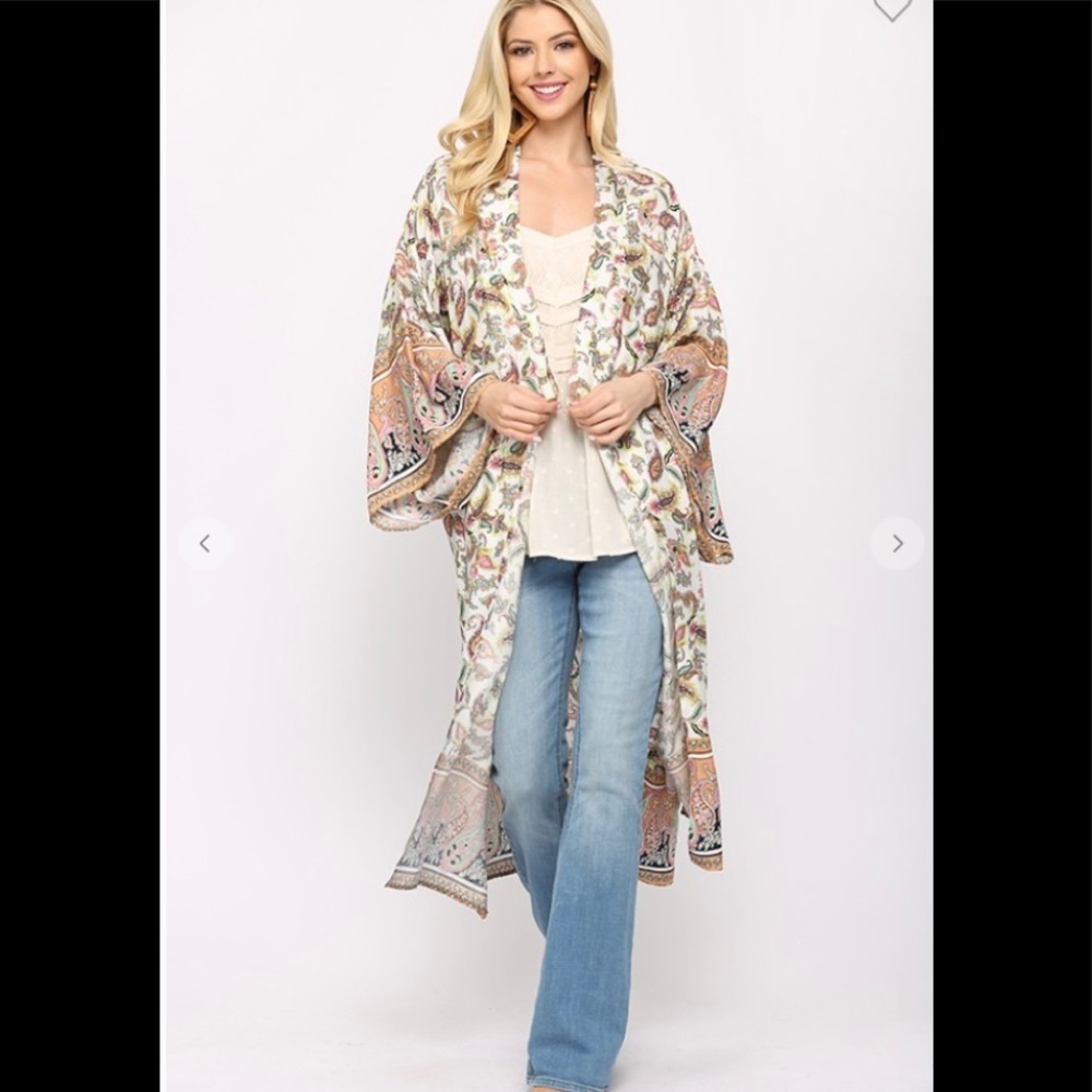 Paisley print mixed and placement maxi kimono. - Picture 3 of 6